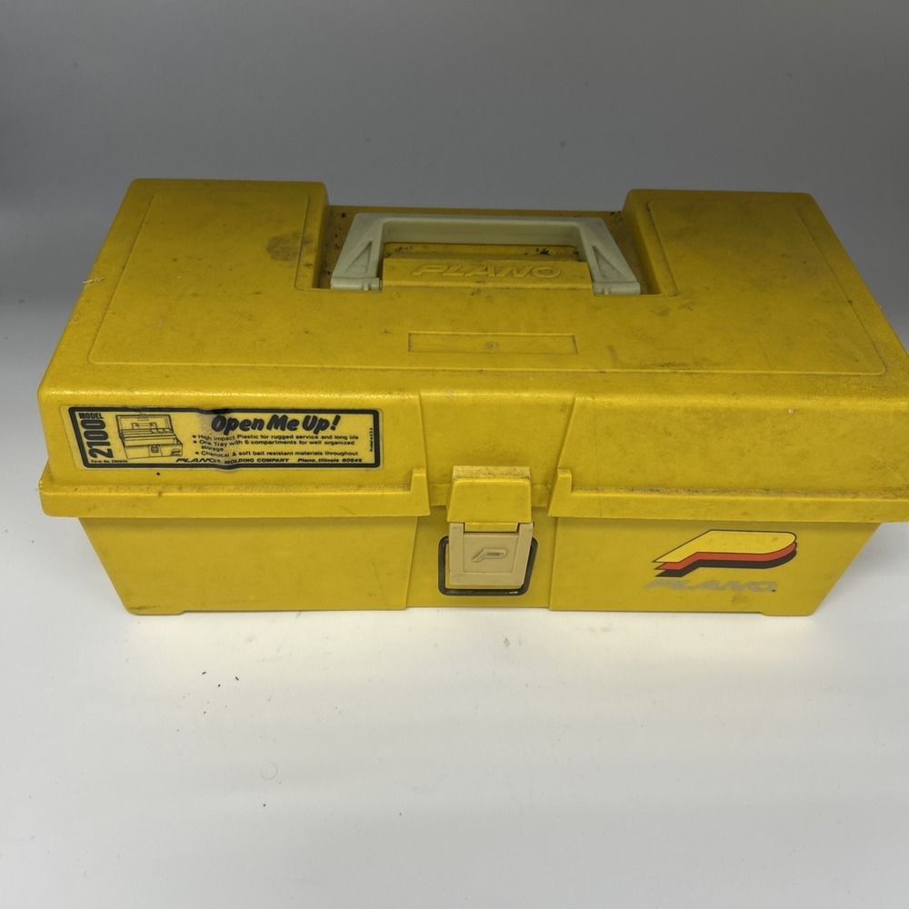 PLANO Yellow/White One Shelf Fishing Tackle Box Preowned Great Condion Vintage